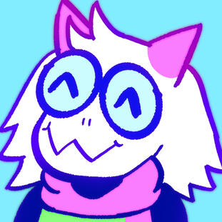 An icon that features a person with pink hair and green glasses. The person is smiling with and surrounded by pink hearts.
